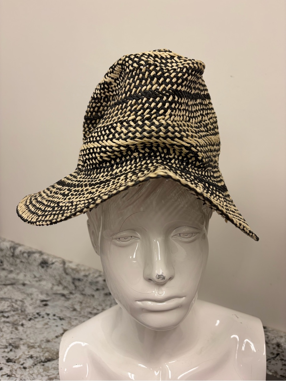 Barbour Black & Natural Two-Tone Woven Sun Hat